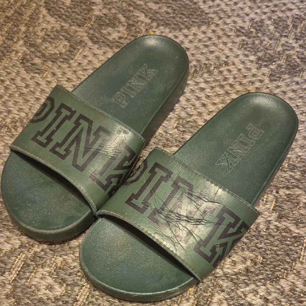 PINK Victoria's Secret Green Slide Sandals